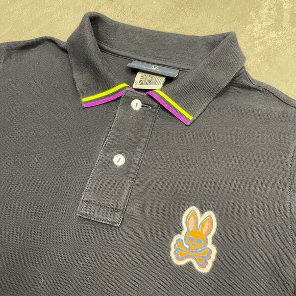 Psycho Bunny Polo Shirt Neon Collar 100% Pima Cotton Size 2 - Picture 3 of 6